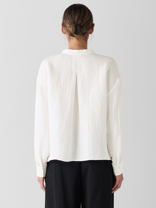 Silk Linen Box Band Collar Top - Eileen Fisher Outlet