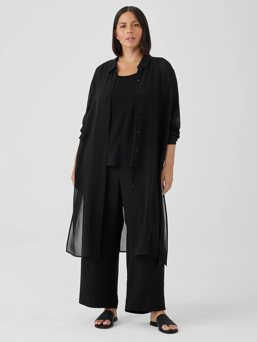 Sheer Silk Georgette Classic Collar Long Shirt - Eileen Fisher Outlet