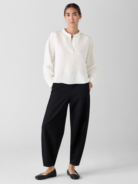 Silk Linen Box Band Collar Top - Eileen Fisher Outlet