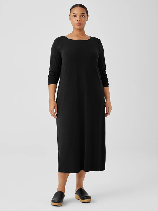 Stretch Jersey Knit Jewel Neck Dress - Eileen Fisher Outlet