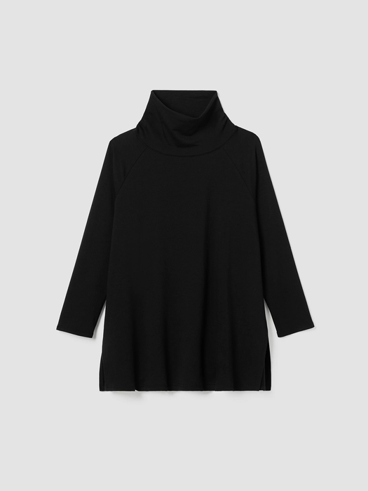 Cozy Brushed Terry Hug Funnel Neck Long Top - Eileen Fisher Outlet