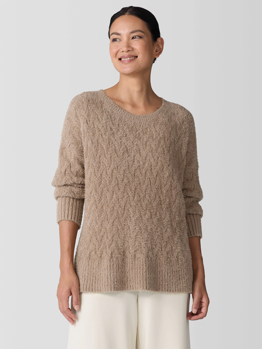 Fringed Organic Cotton Crew Neck Top - Eileen Fisher Outlet