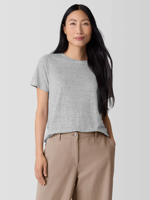 Striped Organic Linen Jersey Crew Neck Tee - Eileen Fisher Outlet