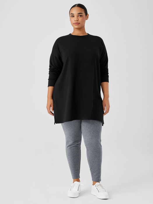 Cozy Brushed Terry Hug Crew Neck Long Top - Eileen Fisher Outlet