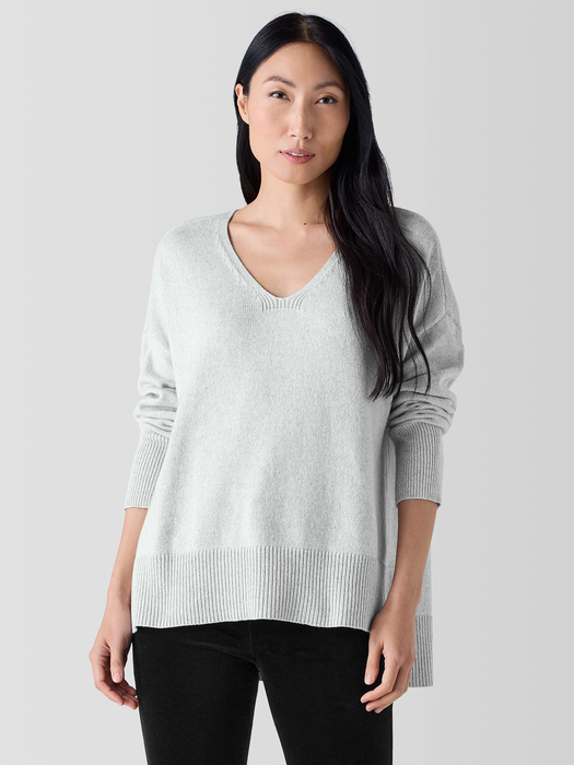 Cotton and Recycled Cashmere V-Neck Top - Eileen Fisher Outlet