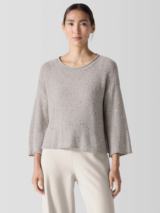 Merino Sequin Jewel Neck Top - Eileen Fisher Outlet