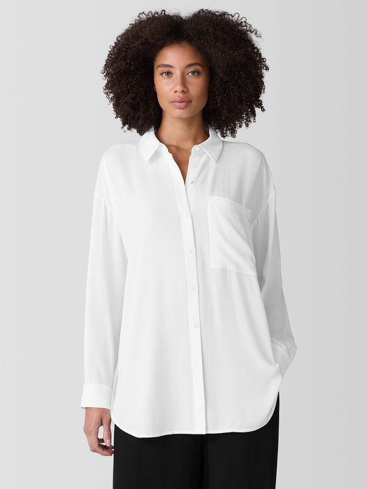 Silk Georgette Crepe Classic Collar Long Shirt - Eileen Fisher Outlet