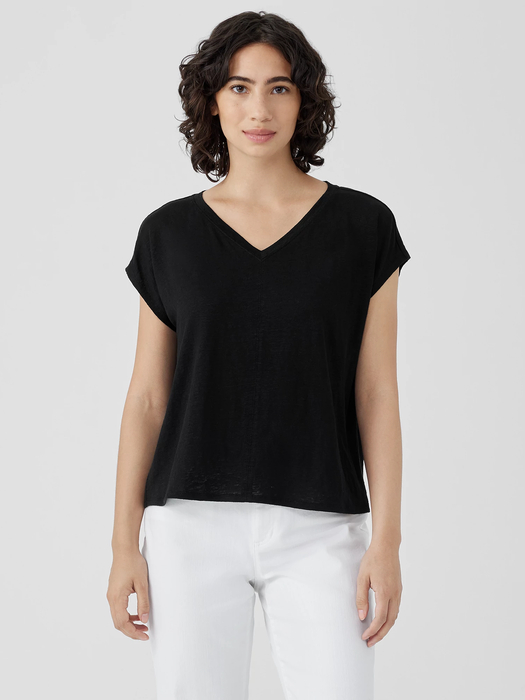Organic Linen Jersey V-Neck Tee - Eileen Fisher Outlet
