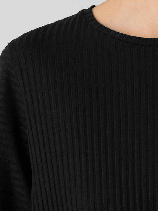 Textured Stretch Rib Round Neck Long-Sleeve Top - Eileen Fisher Outlet