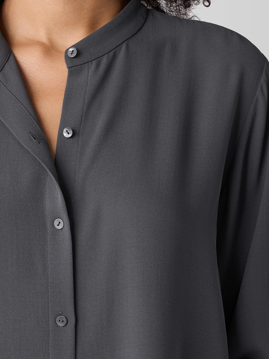 Silk Georgette Crepe Band Collar Shirt - Eileen Fisher Outlet