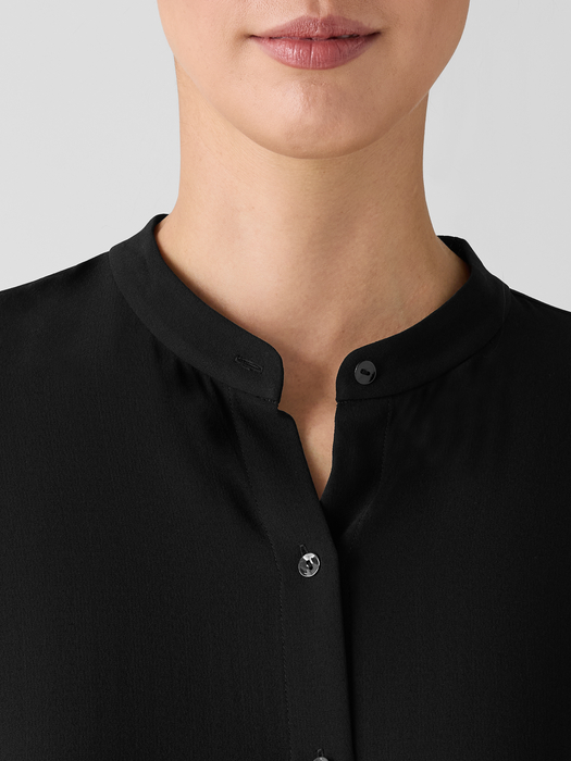 Silk Georgette Crepe Band Collar Shirt - Eileen Fisher Outlet
