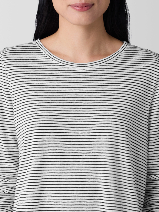 Striped Organic Linen Jersey Long-Sleeve Tee - Eileen Fisher Outlet