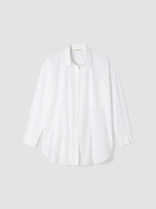 Washed Organic Cotton Poplin Classic Collar Long Shirt - Eileen Fisher Outlet