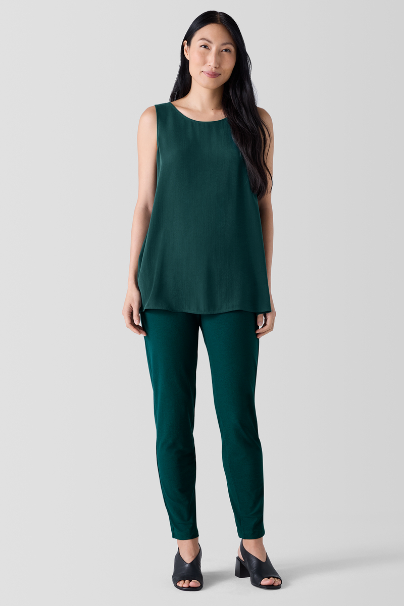 Stretch Silk Charmeuse Band Collar Long Shirt - Eileen Fisher Outlet