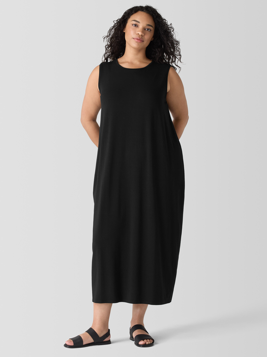 Stretch Jersey Knit Round Neck Dress - Eileen Fisher Outlet