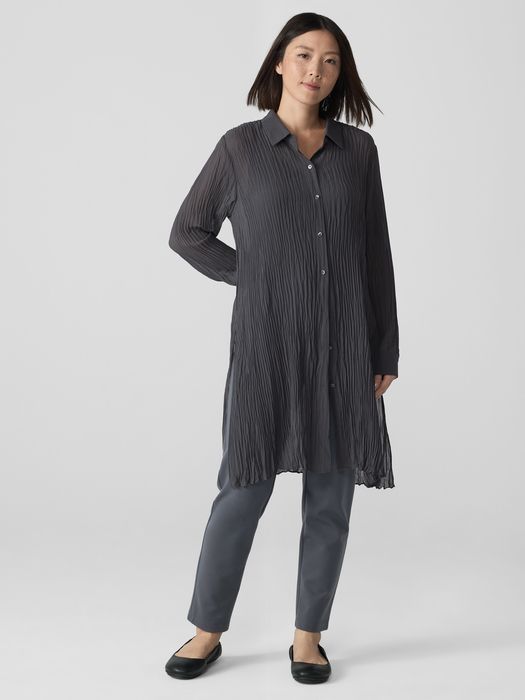 Crinkled Sheer Silk GeorgetteLong Shirt - Eileen Fisher Outlet