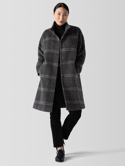 Luxe Alpaca Windowpane Stand Collar Coat - Eileen Fisher Outlet