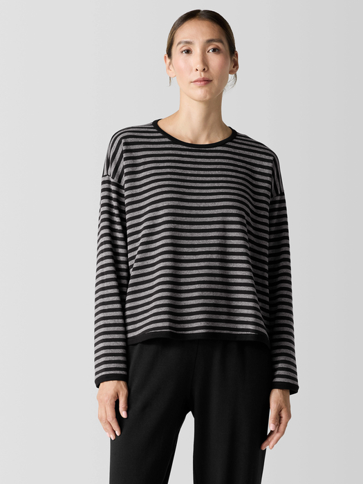 Striped Cozy Brushed Terry Box-Top - Eileen Fisher Outlet