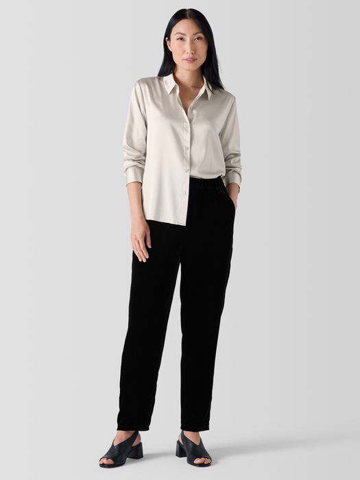 Stretch Silk CharmeuseClassic Collar Shirt - Eileen Fisher Outlet