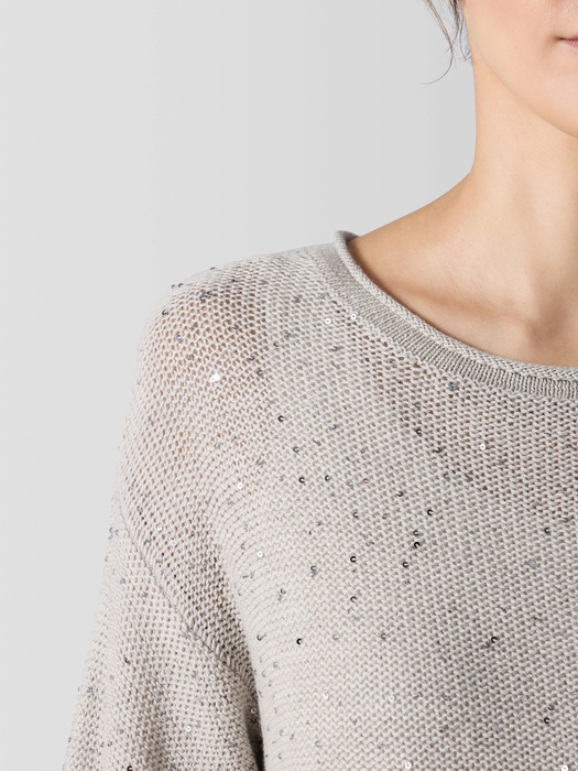 Merino Sequin Jewel Neck Top - Eileen Fisher Outlet
