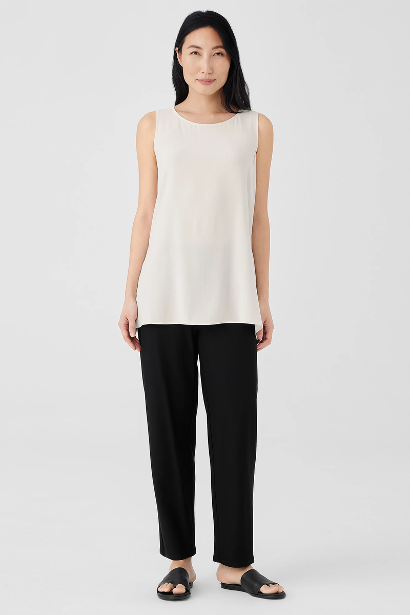 Stretch Silk Charmeuse Band Collar Long Shirt - Eileen Fisher Outlet
