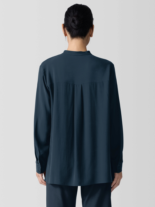 Silk Georgette Crepe Band Collar Shirt - Eileen Fisher Outlet