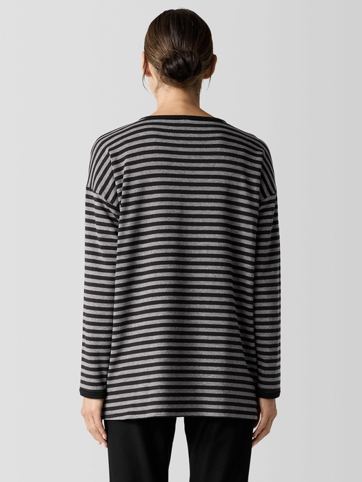 Striped Cozy Brushed Terry Long Box-Top - Eileen Fisher Outlet
