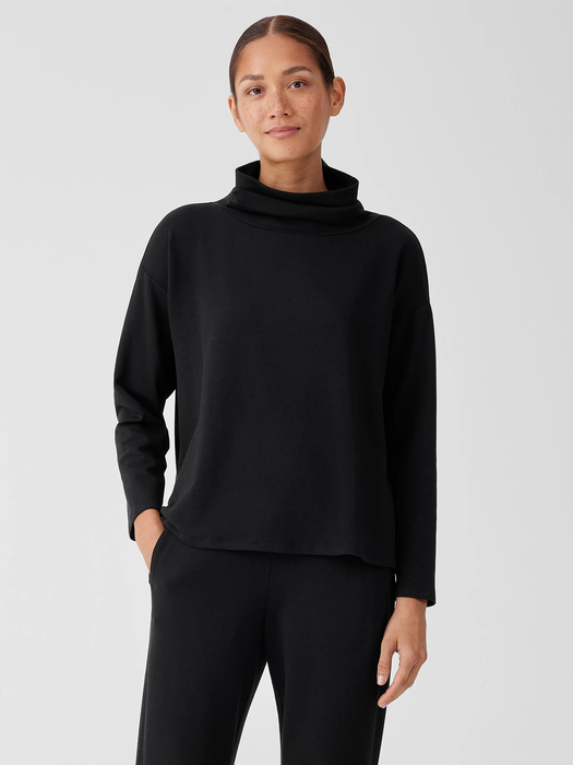 Cozy Brushed Terry Hug Funnel Neck Top - Eileen Fisher Outlet