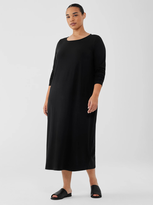 Stretch Jersey Knit Jewel Neck Dress - Eileen Fisher Outlet