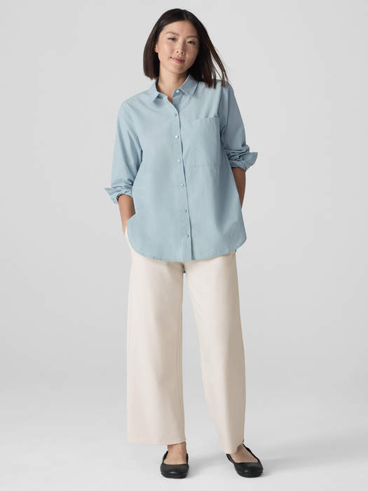 Washed Organic Cotton Poplin Classic Collar Long Shirt - Eileen Fisher Outlet