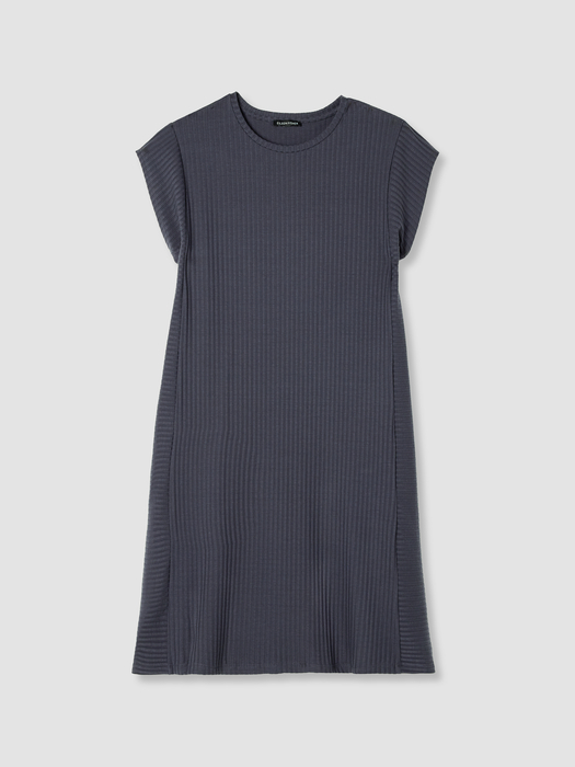 Textured Stretch Rib Round Neck Dress - Eileen Fisher Outlet