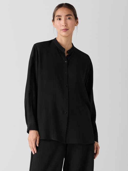 Silk Georgette Crepe Band Collar Shirt - Eileen Fisher Outlet
