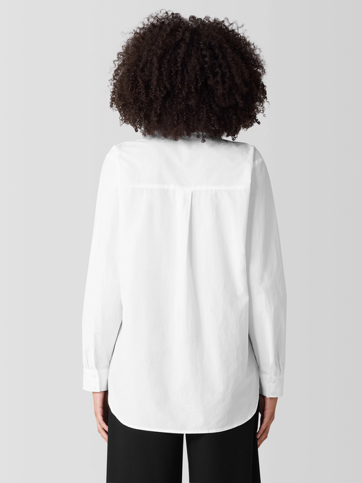 Washed Organic Cotton Poplin Classic Collar Long Shirt - Eileen Fisher Outlet
