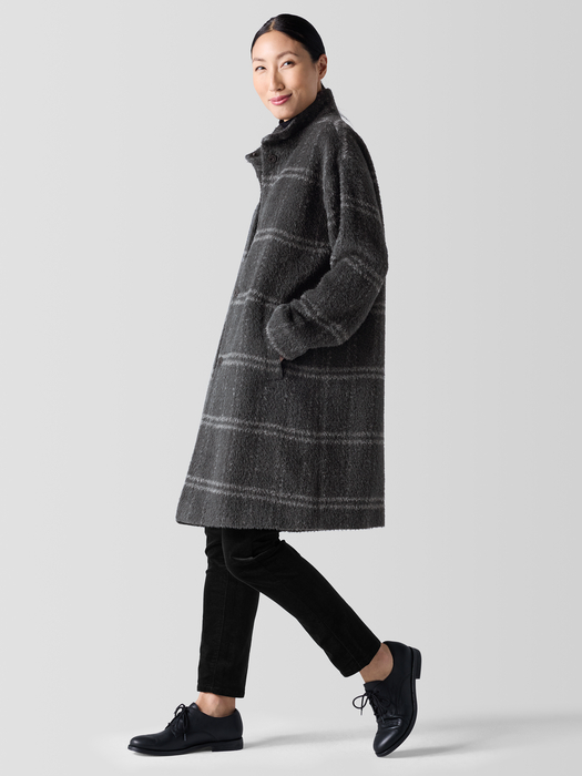 Luxe Alpaca Windowpane Stand Collar Coat - Eileen Fisher Outlet