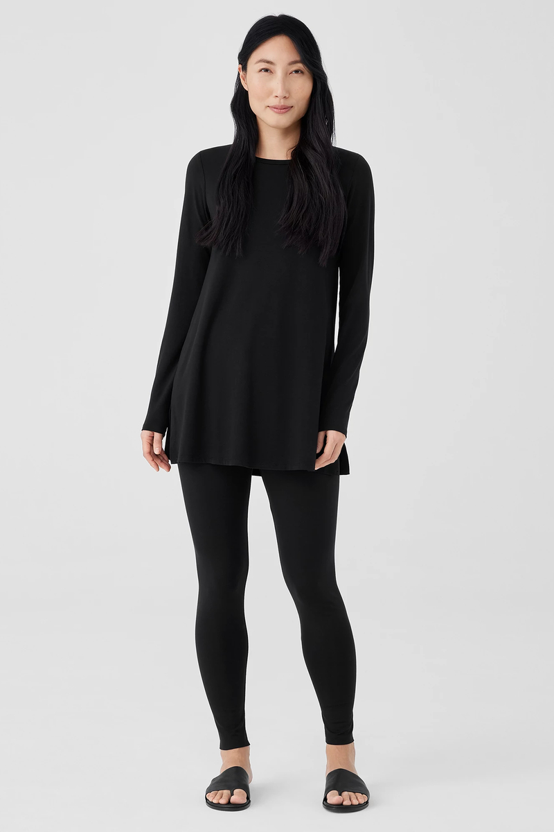 Stretch Jersey Knit Jewel Neck Dress - Eileen Fisher Outlet