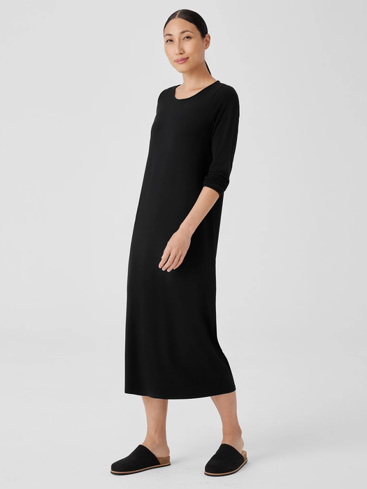 Stretch Jersey Knit Jewel Neck Dress - Eileen Fisher Outlet