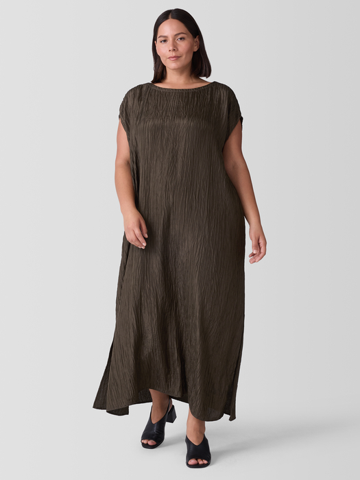 Textured Silk Jacquard Bateau Neck Dress - Eileen Fisher Outlet