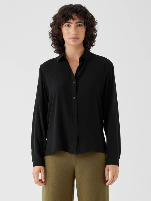 Silk Georgette Crepe Classic Collar Shirt - Eileen Fisher Outlet