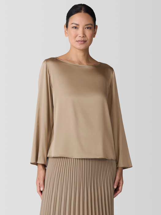 Stretch Silk Charmeuse Bateau Neck Top - Eileen Fisher Outlet