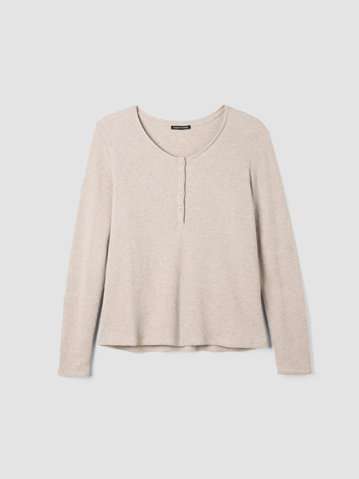 Mélange Organic Cotton Waffle Henley Sleep Top - Eileen Fisher Outlet