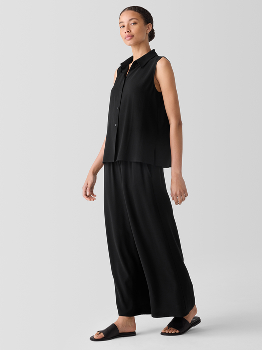 Silk Georgette Crepe Classic Collar Sleeveless Shirt - Eileen Fisher Outlet