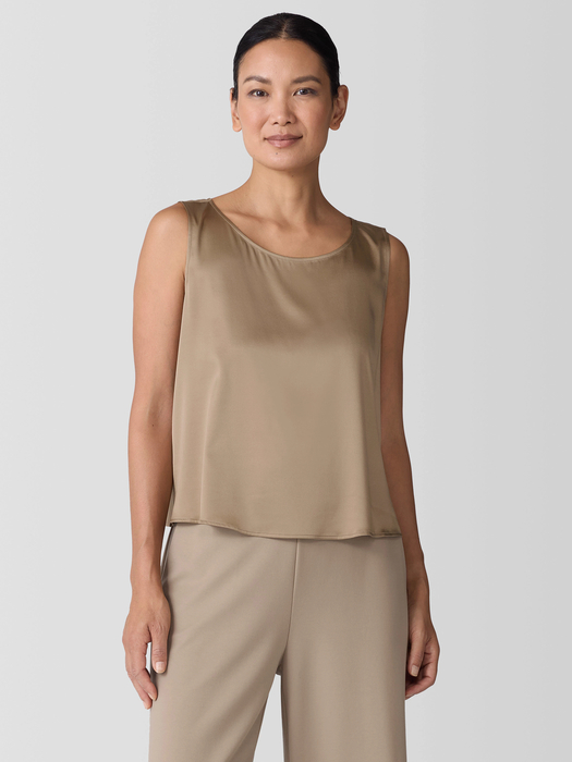 Stretch Silk Charmeuse Ballet Neck Tank - Eileen Fisher Outlet