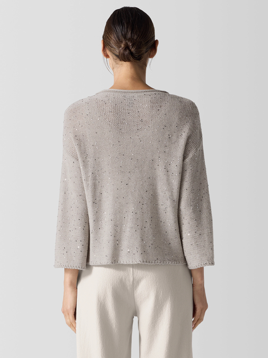 Merino Sequin Jewel Neck Top - Eileen Fisher Outlet