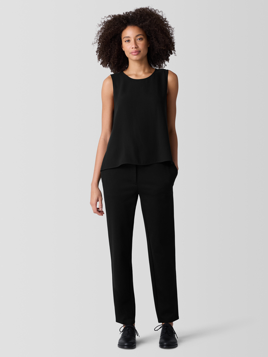 Silk Georgette Crepe Round Neck Tank - Eileen Fisher Outlet