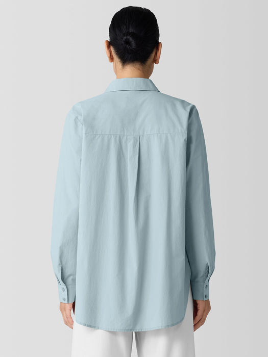 Washed Organic Cotton Poplin Classic Collar Long Shirt - Eileen Fisher Outlet
