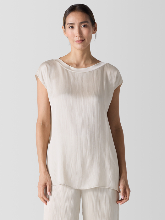 Striated Silk Satin Bateau Neck Top - Eileen Fisher Outlet