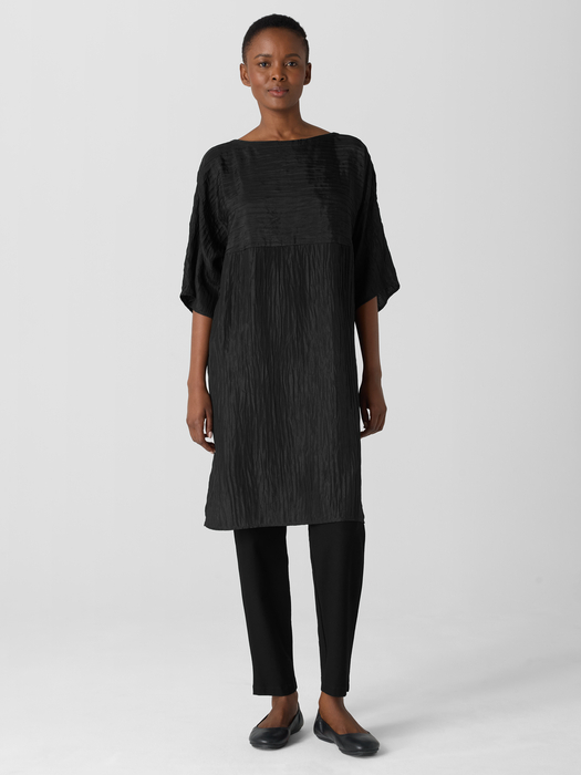 Textured Silk Jacquard Bateau Neck Long Top - Eileen Fisher Outlet
