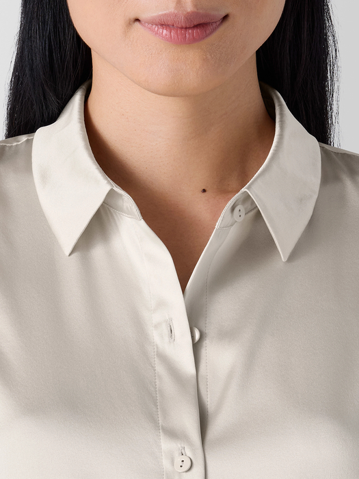 Stretch Silk CharmeuseClassic Collar Shirt - Eileen Fisher Outlet
