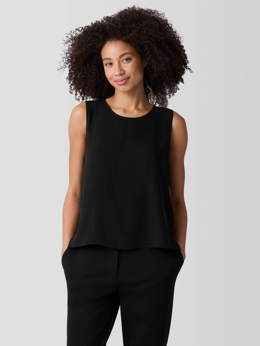 Silk Georgette Crepe Round Neck Tank - Eileen Fisher Outlet