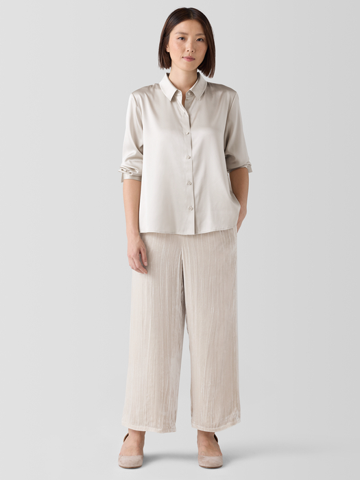Stretch Silk CharmeuseClassic Collar Shirt - Eileen Fisher Outlet